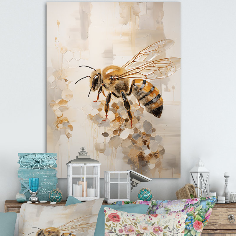 Minimalisme buzzing abeille sur toile, H 32 po x l 16 po x P 1 po, Toile tendue