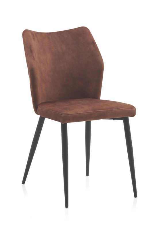 48cm H Polyester/Velvet Upholstered Metal Side Chair, Reddish Brown