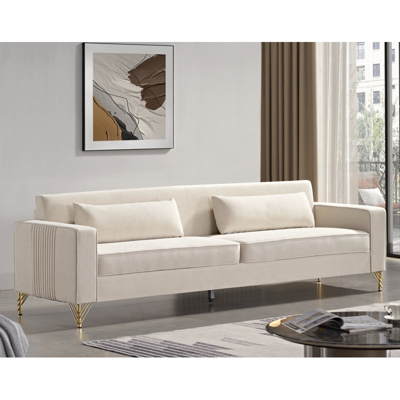 Nathally 85.8'' Velvet Sofa, Beige Velvet