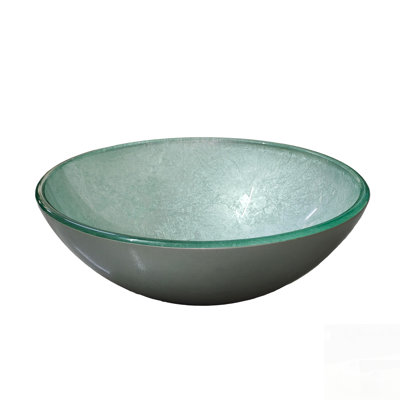 Vasque en verre trempé à effet craquelé, de forme ronde, résistante et texturée, idéal pour une salle de bain moderne.