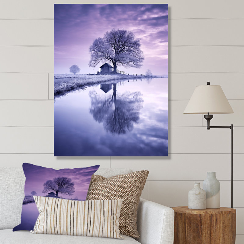 Paysage d'hiver mauve au bord du lac I sur toile, Toile tendue, H 20 po x l 12 po x P 1 po