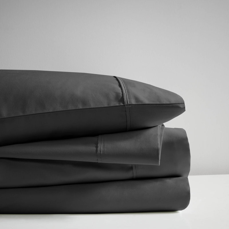 Ensemble de draps en mélange de coton 600 fils 600 fils, Grand, Noir