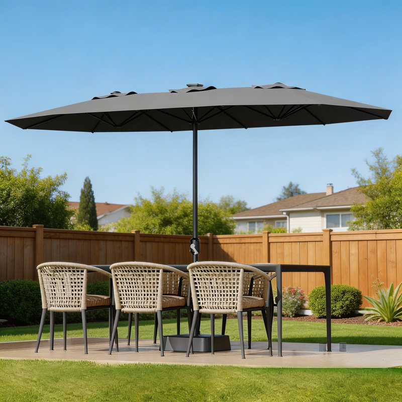 Grand parasol de patio avec base incluse, Gris