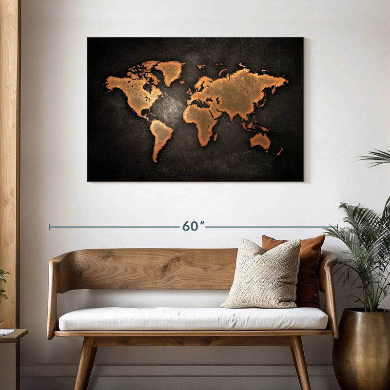 Carte du monde rétro Aliaz, H 30 po x l 45 po