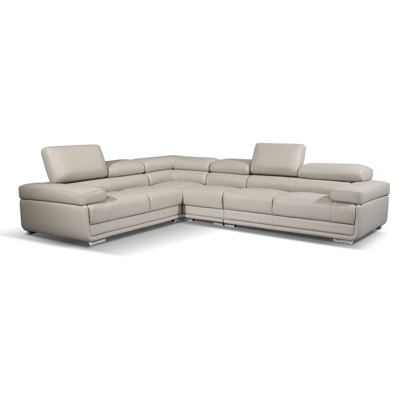 Canapé modulaire en cuir véritable de 126 po de largeur, Cuir gris clair
