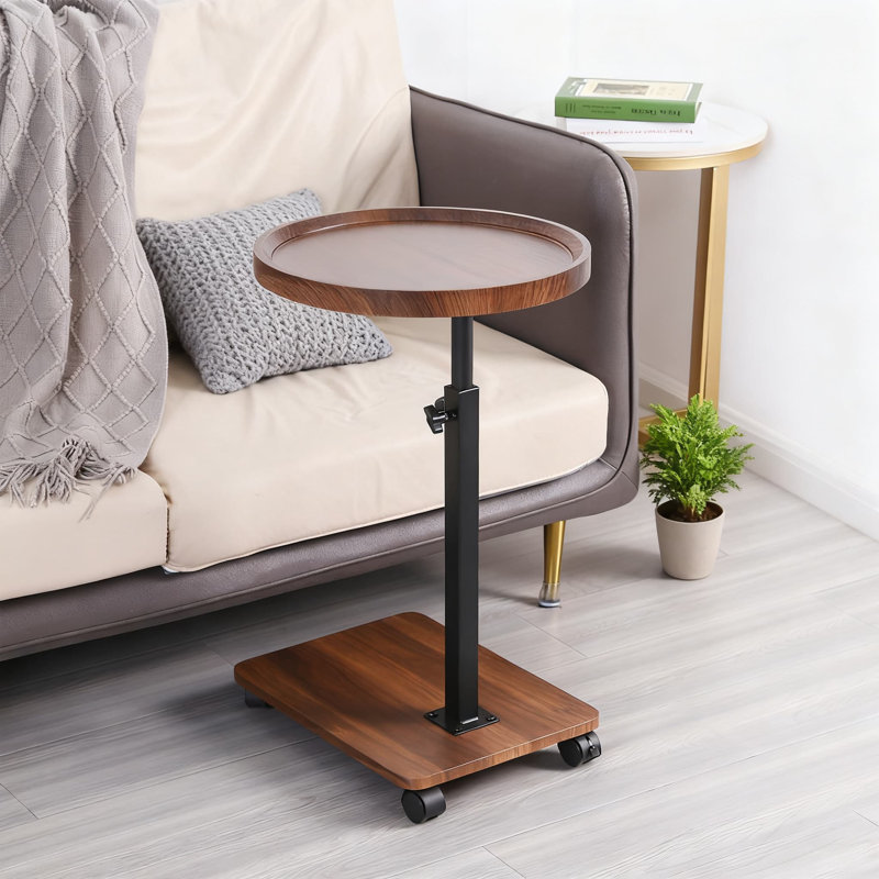 Table de bout réglable en forme de C avec roulettes, table d'appoint réglable en hauteur à 360 ° pour canapé, lit et baignoire