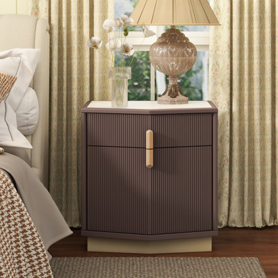 Aurelia Modern Textured Nightstand With Geometric Top And Dual Storage Drawers