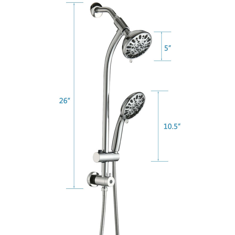No-Tool Installation 5" Rain Shower & 7-Spray Handheld Combo with 26" Adjustable Slide Bar, Dual Flow 1.8GPM WaterSense​