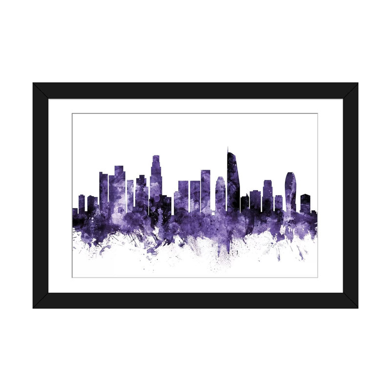 " Los Angeles, California Skyline II " by Michael Tompsett, Black Framed Paper, White, 24" H x 32" W x 1" D