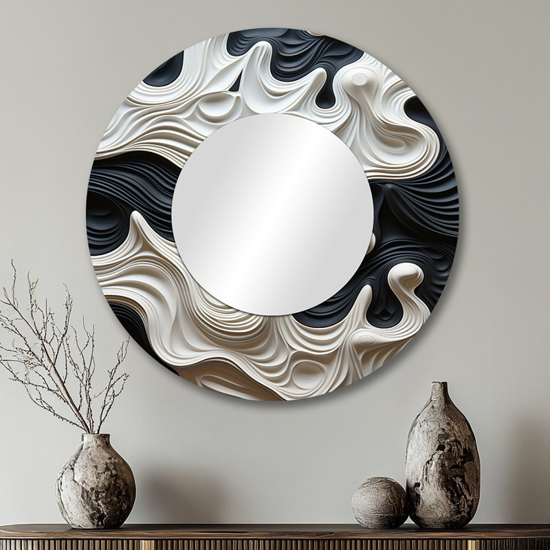 Miroir mural décoratif noir et blanc Opt Art, 36 po x 36 po, Rond