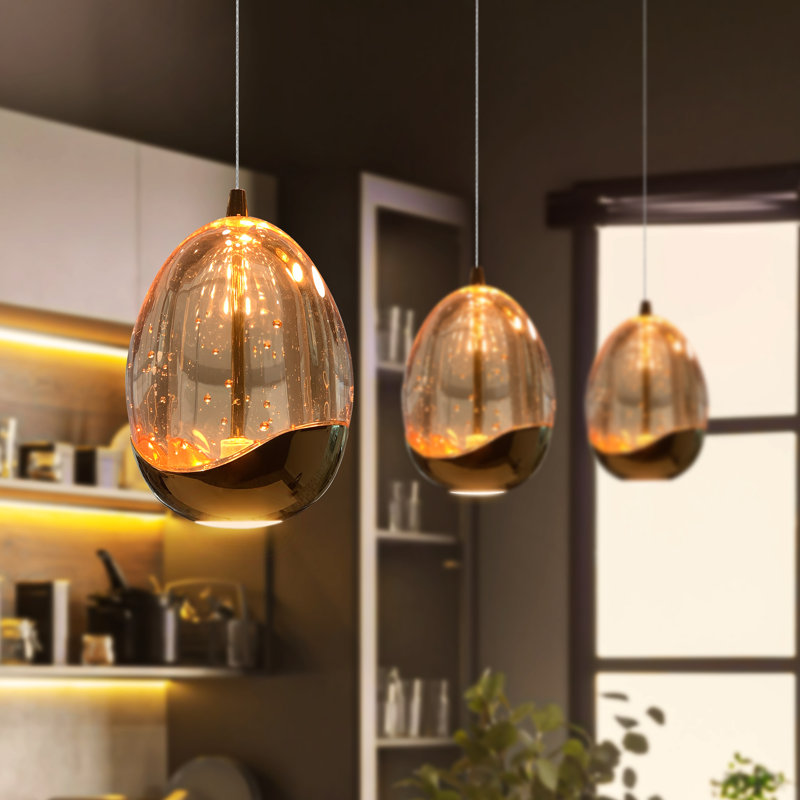 Venezia 1-Light LED Seeded Glass Pendant Light with Adjustable Height, Gold