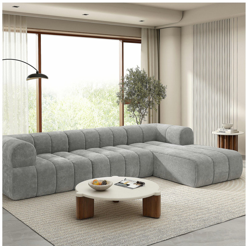Ensemble de canapé en forme de L de 122 po avec fauteuil à accoudoirs en mousse à compression complète de haute densité de 122 po, ensemble de 2 pièces, lecture à droite, entièrement assemblé, convient au salon, au salon