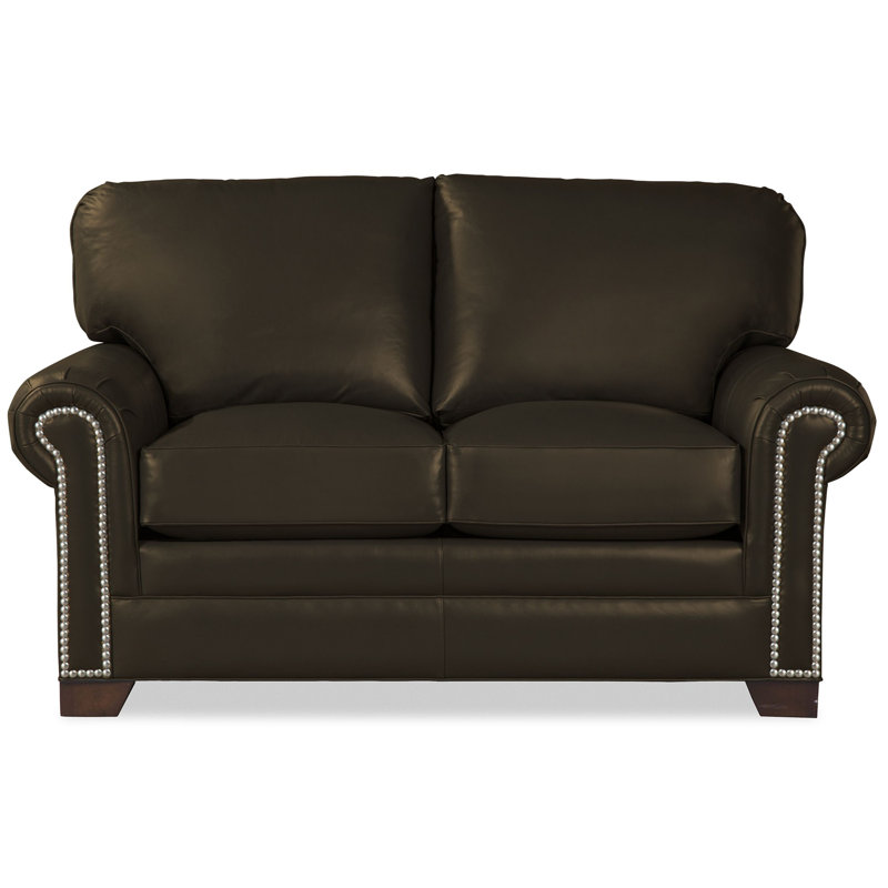 Copola 63" Genuine Leather Rolled Arm Loveseat, Dark Brown Genuine Leather