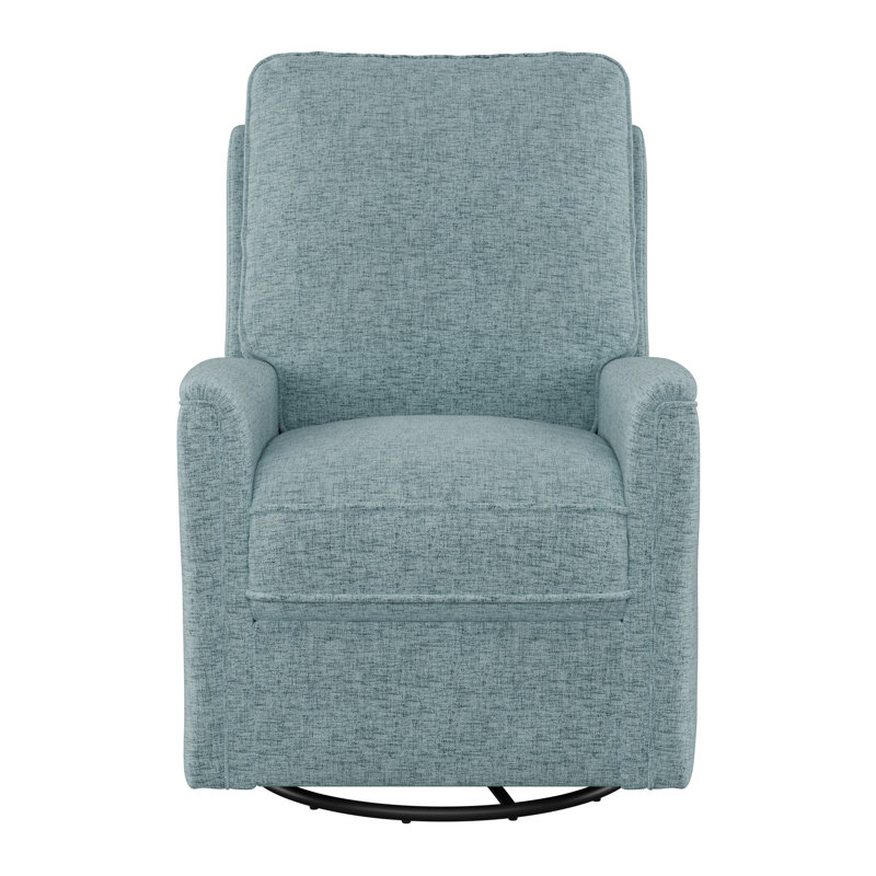Anamda 28" Wide Upholstered Swivel Rocker Manual Recliner Chair, Blue Polyester Blend