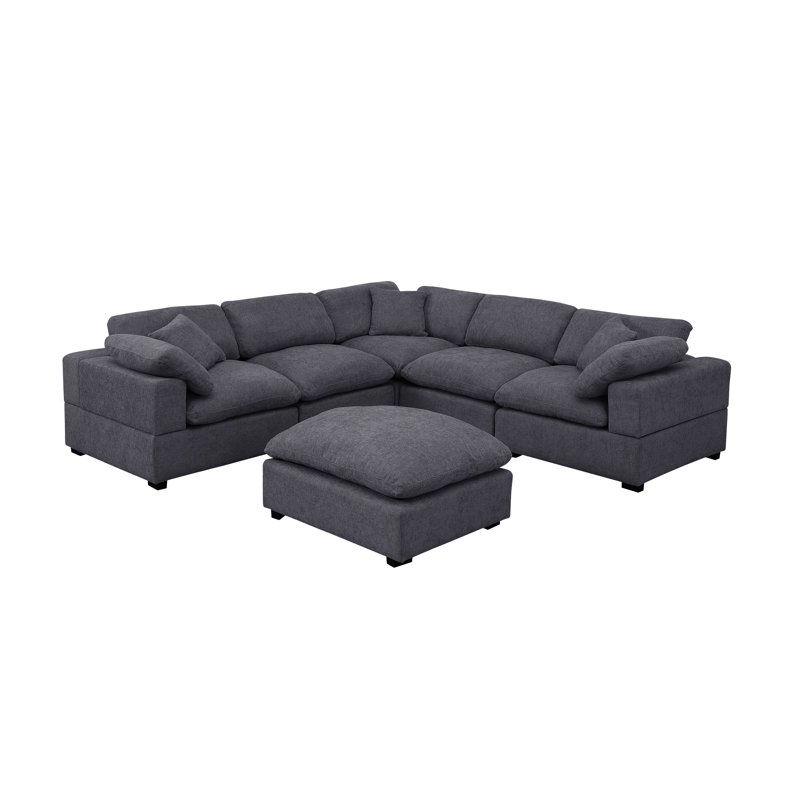 Wartow 6-Piece Upholstered Corner Sectional with Reversible Cushions , Dark Gray