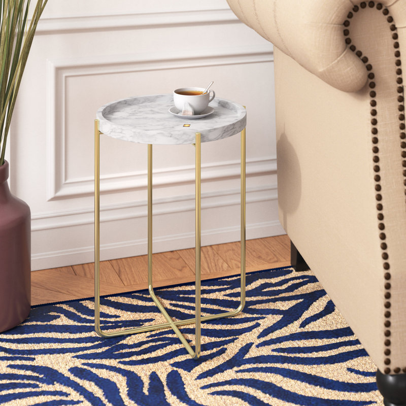 Table de bout avec plateau en marbre Jazmyne - blanc