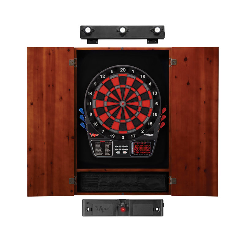 Viper 797 Electronic Dartboard with Cinnamon Pine Cabinet and Light