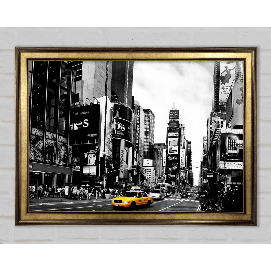 Broadway Yellow Cab B N W - Einzelner Bilderrahmen Kunstdrucke auf Holz