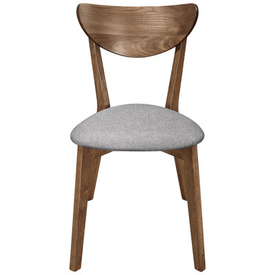 Dining Chairs   Of 2  - Natural Walnut Finish & Grey Upholstered Padding Mid-Century Modern Style Fabric Seat