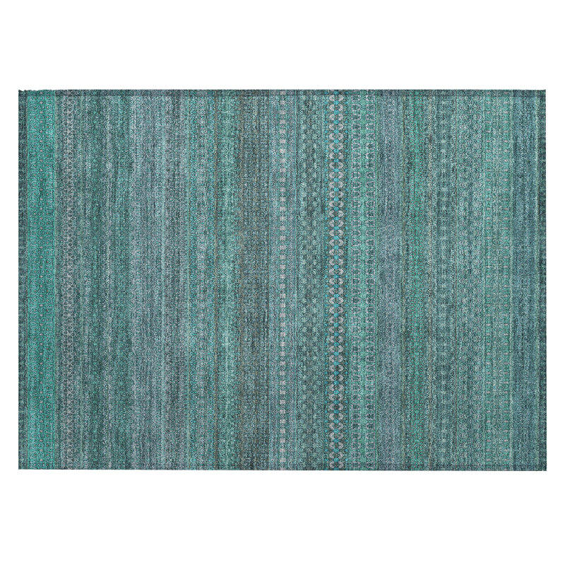 Tapis extérieur lavable antidérapant à rayures turquoise 2 pi x 3 pi