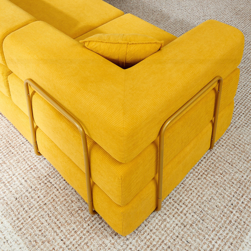 Modular Sectional Sofa with L-Shape Chaise, Yellow Corduroy