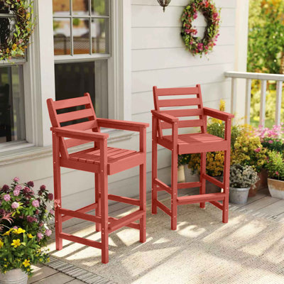 Weatherproof HDPE Adirondack Bar Stools with Footrest Set of 2 