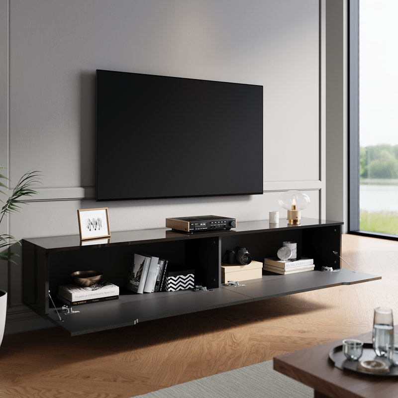 LED TV cabinet Stand for TVs, 30cm H x 180cm W x 35cm D, Black