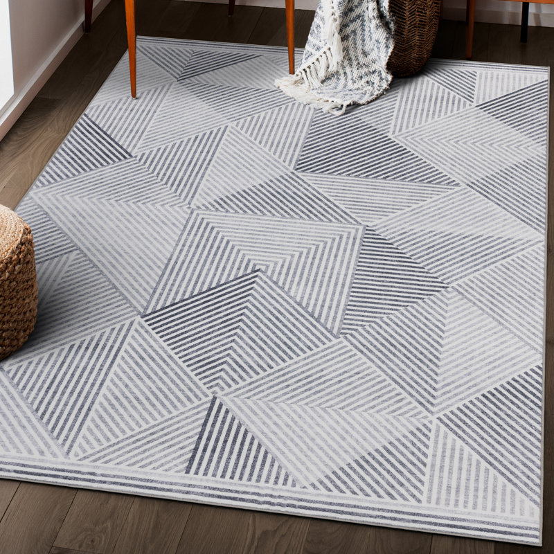 Jahree Miles Modern Geometric Machine Washable Area Rug, Rectangle 4' x 6', Gray