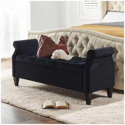 Jacqueline 57.5" Tufted Roll Arm Storage Bench, Sky Neutral  Polyester