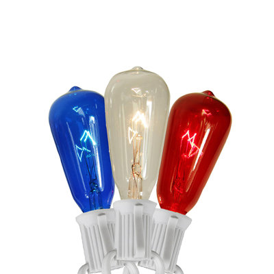 10ct Red White and Blue LED Edison Style Lights 9ft White Wire