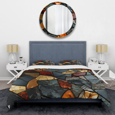 Gold And Blue Mosaic Tiles II - Abstract Tile Duvet Cover Set