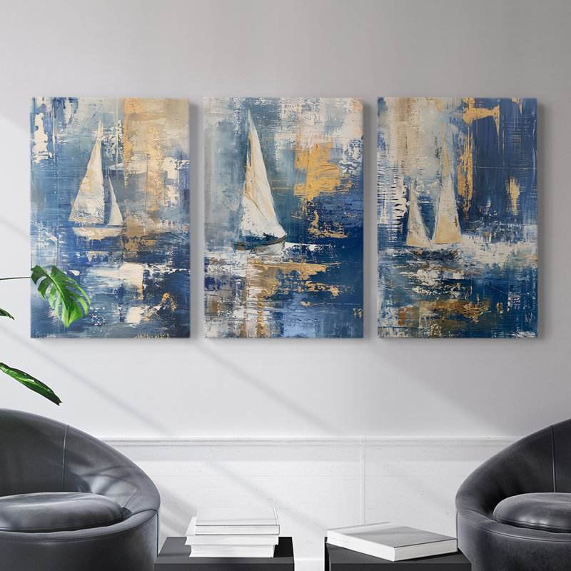 Sea and Shore Series XIX - Ensemble de 3 toiles tendues avec châssis - Prêt à être accroché