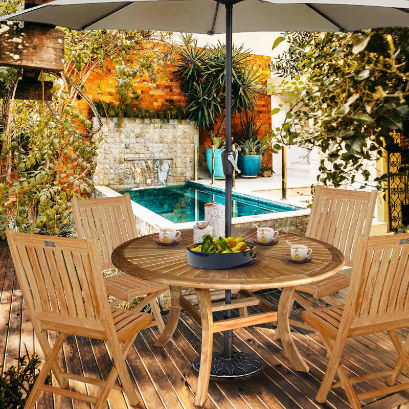 Forsberg Round Teak Solid Wood Outdoor Dining Table Yes , 59 " W 59 " D