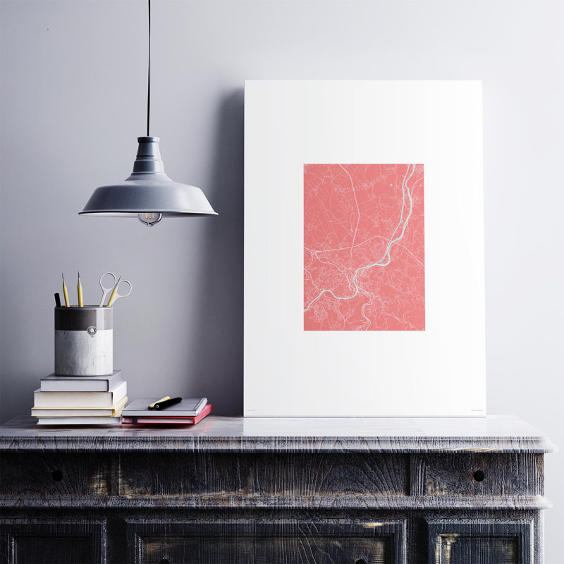 «Liege City Map», impression, H 27,6 po x l 19,7 po, Orange / gris