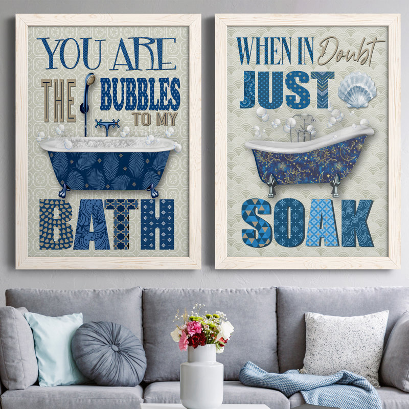 «Bubble Bath», ensemble de 2 encadrements d'art textuel sur toile, H 37,5 po x l 55 po x P 1,5 po, Toile blanche encadrée