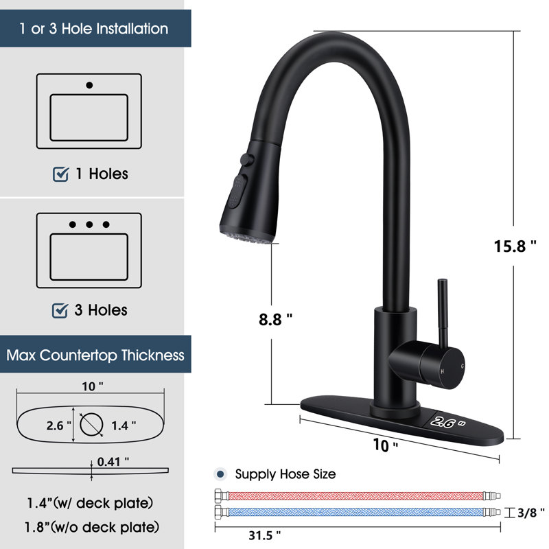 Robinet de cuisine avec douchette extractible Wilmall, Noir mat