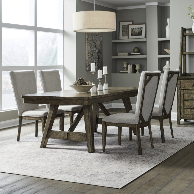 Dumar Trestle Table Set w/ Upholstered Chairs