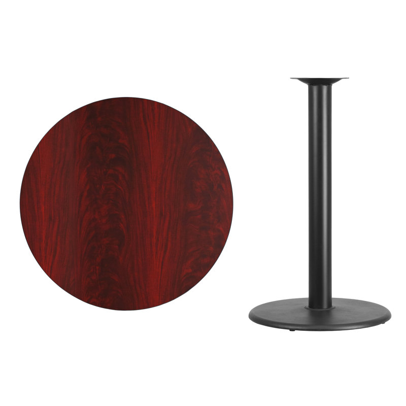 Plateau de table rond en stratifié de 24 po avec base de bar ronde de 18 po Jamey, H 43,12 po x l 36 po x L 36 po, Acajou