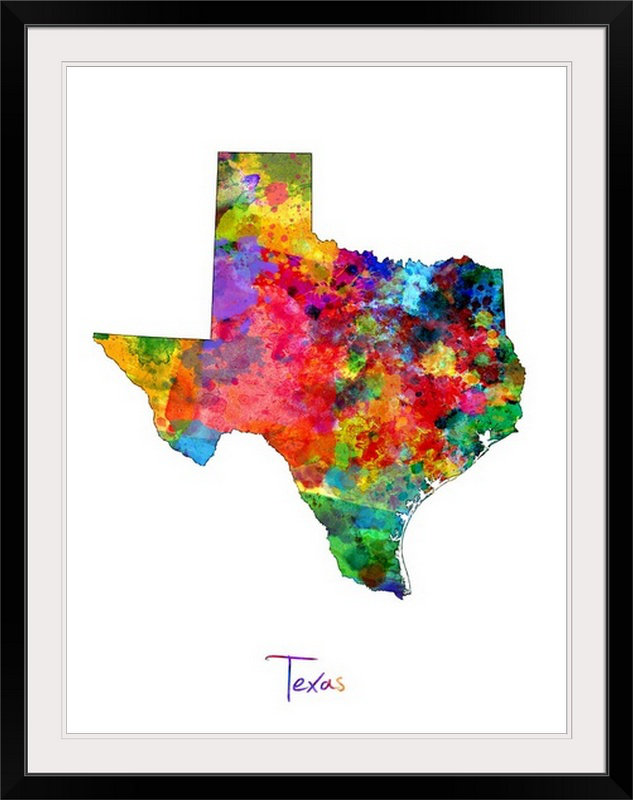 Francy «Texas Map» par Abarca, impression, Cadre noir, H 24 po x l 20 po x P 1 po