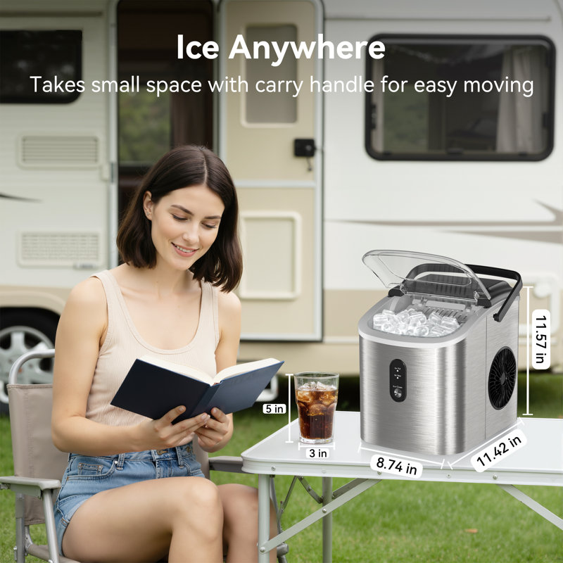 Simzlife 26Lbs. Daily Bullet Ice Countertop Ice Maker Ice Machine With Handle,Self-Cleaning Ice Makers, 26Lbs/24H, 9 Ice Cubes Ready In 6 Mins For Home/Kitchen/Bar/RV/Party/Camping