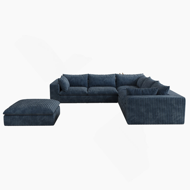 Boneless Cloud Sofa,Corduroy Fabric,Deep Seat Couches,Double-Layer Design,Removable Cushion, White