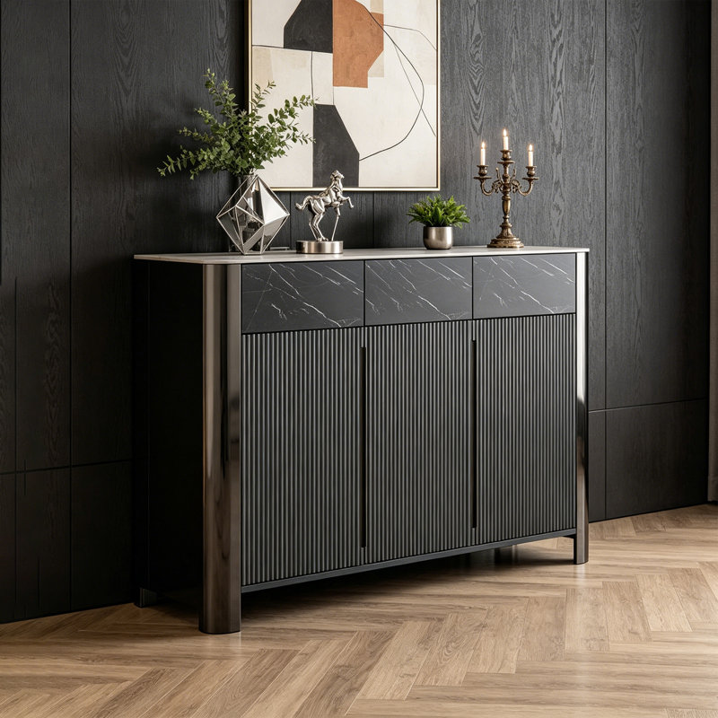 Buffet de rangement réglable de style italien, 43.31" H x 47.24" W x 13.78" D, Black