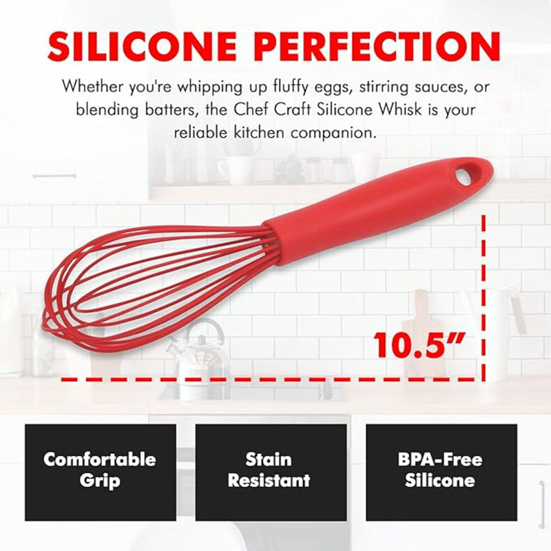 Fouet de cuisine en fil de silicone de qualité supérieure, 10,5 pouces, rouge