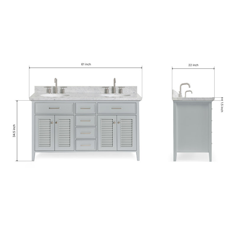 Kensington 61'' W Double Vanity, Oval, Gray, Carrara White Marble
