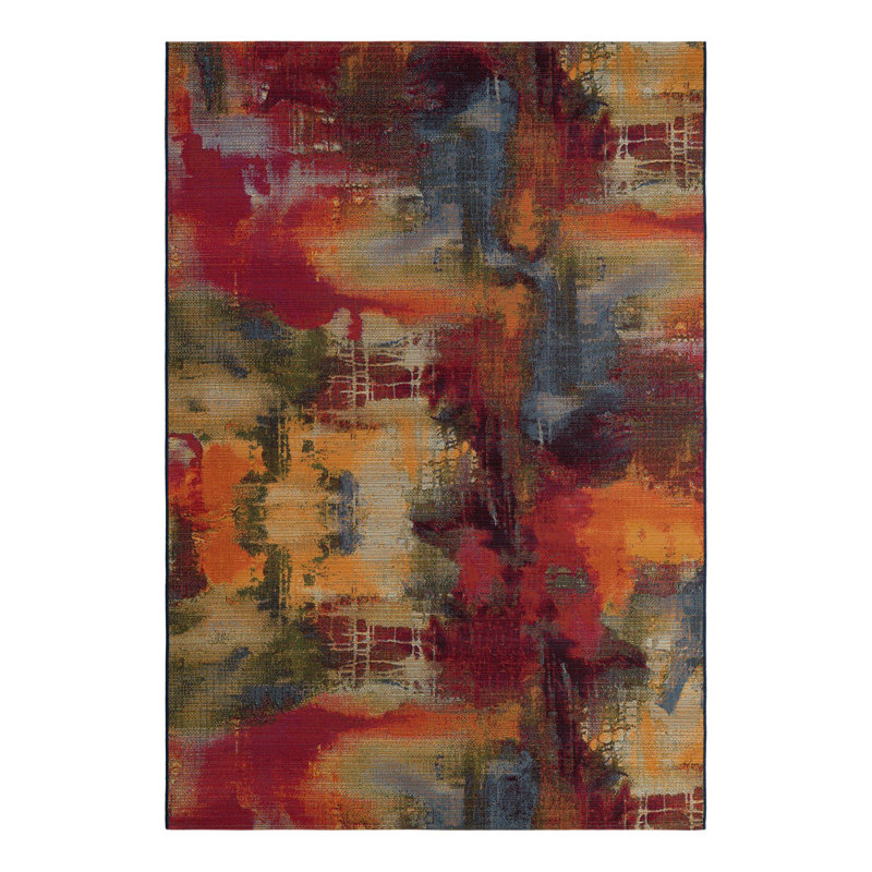 Tapis intérieur / extérieur à motif abstrait vert / bleu Trona, Rectangle 10 pi x 14 pi 1 po