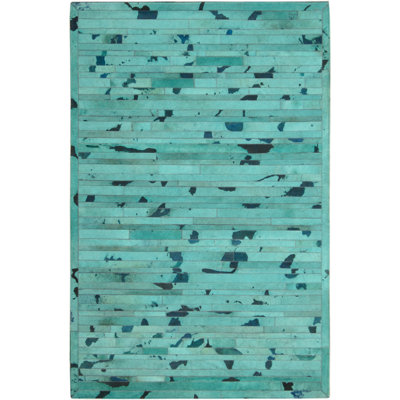 Area Cowhide Abstract Area Rug in Turquoise