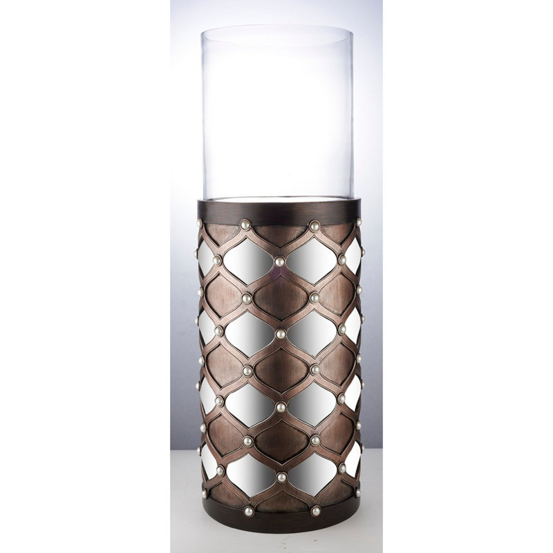 Grand bougeoir 31 po avec verre ouragan, miroir Arabesque, H 31 po x l 11,25 po x P 11,25 po