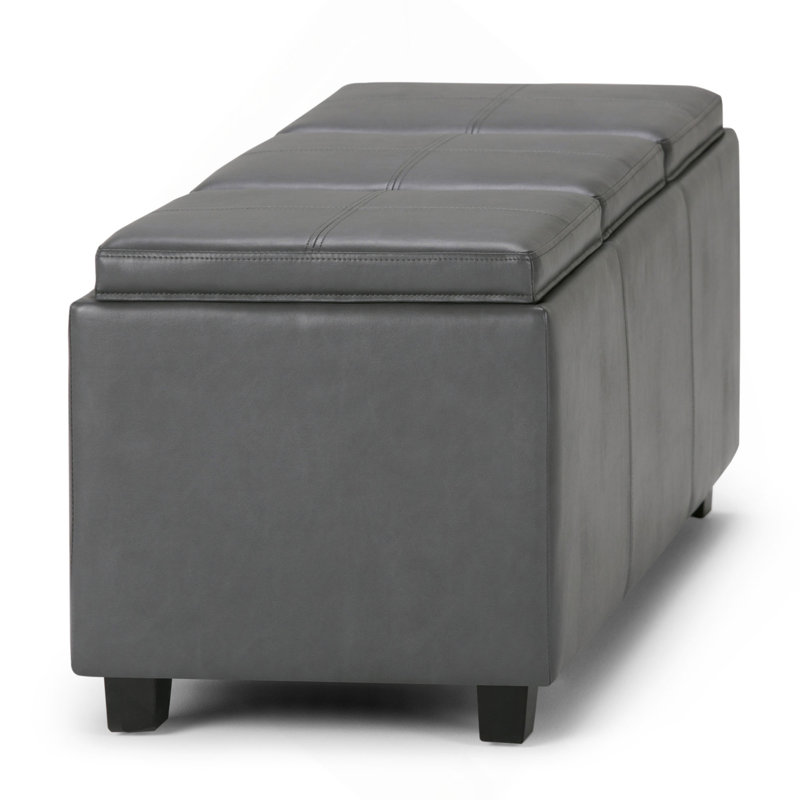 Repose-pieds avec rangement de 42 pouces de largeur, Faux Leather, Dark Grey