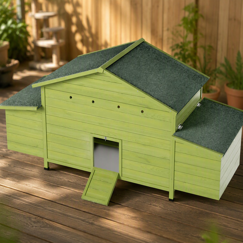 Grand poulailler en bois 70 with avec 2 nichoirs, toit imperméable, serrure sécurisée, poulailler ventilé avec perchoir et 2 portes en libre parcours