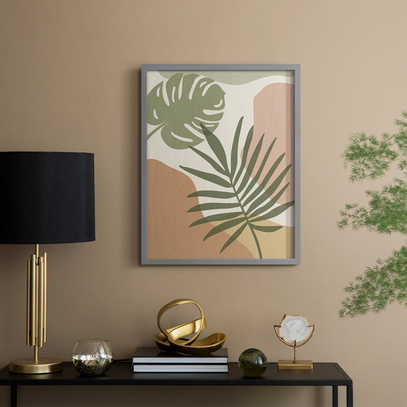 «Mid Century Palm I», reproduction encadrée - bois massif, H 30 po x l 24 po, Gris